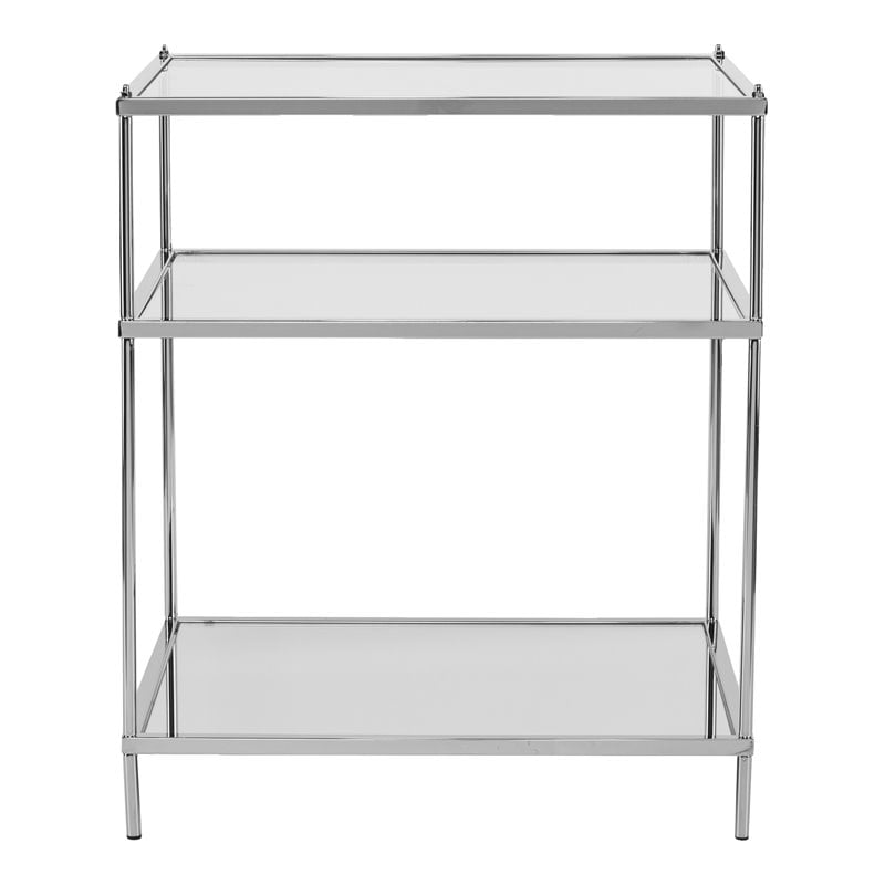 maklaine transitional iron metal & glass mirrored side table in chrome