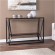 Maklaine Transitional Metal Long Console Table with Glass Top in Black