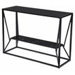 Maklaine Transitional Metal Long Console Table with Glass Top in Black