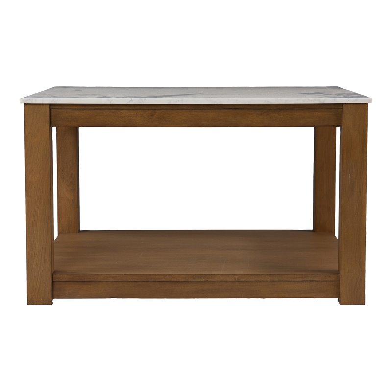 Maklaine Transitional Faux Marble Top Cocktail Table in White - Natural