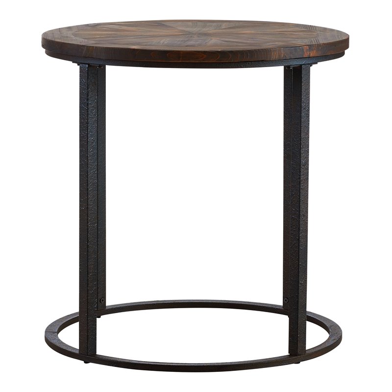 Maklaine Transitional Round End Table in Natural Reclaimed Wood - Black