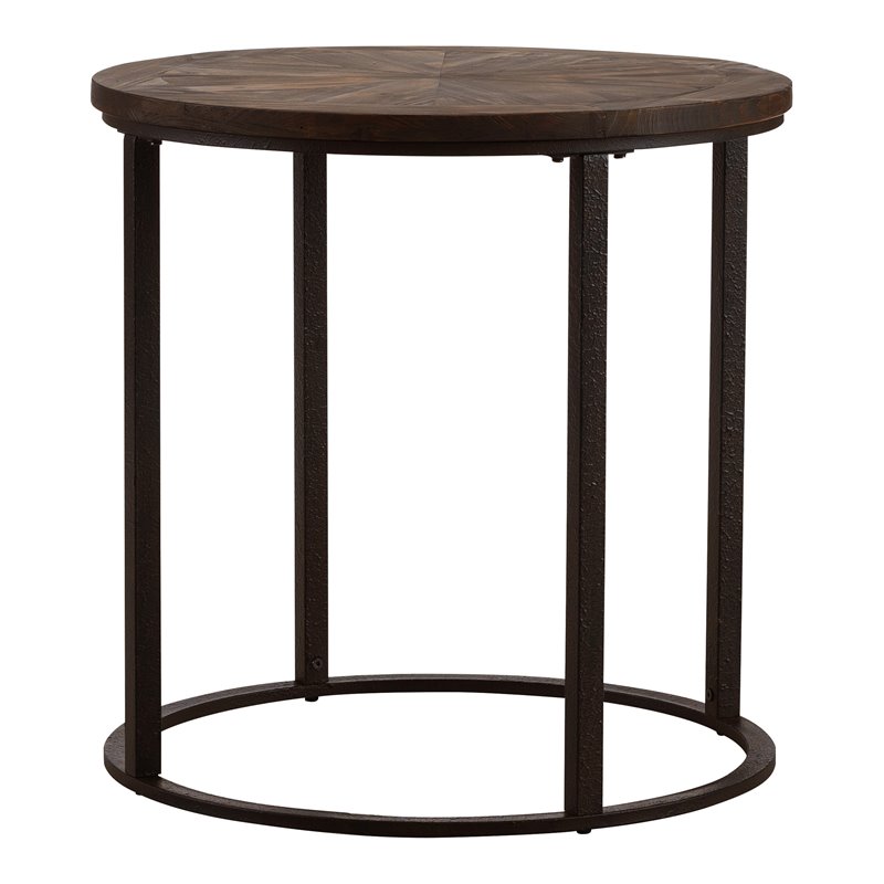 Maklaine Transitional Round End Table in Natural Reclaimed Wood - Black