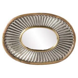 Maklaine Transitional Oval Contemporary Wood Decorative Mirror in Silver