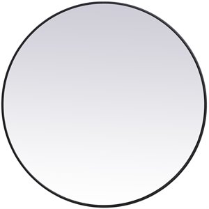 Maklaine 45&quot Round Mid Century Metal Frame Mirror in Black Finish