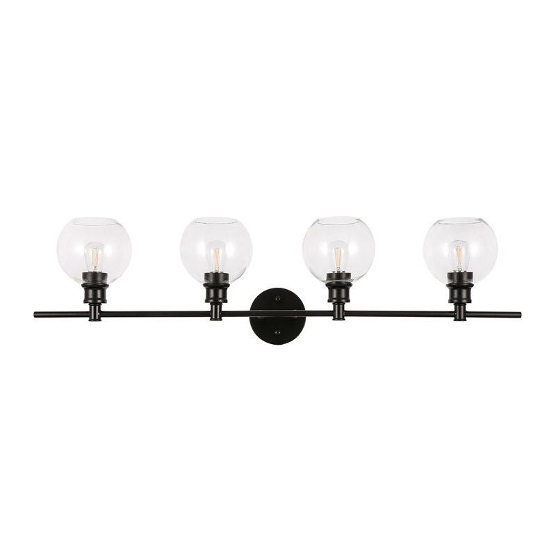 Maklaine 4 - Light Metal Wall Sconce in Black and Clear Glass