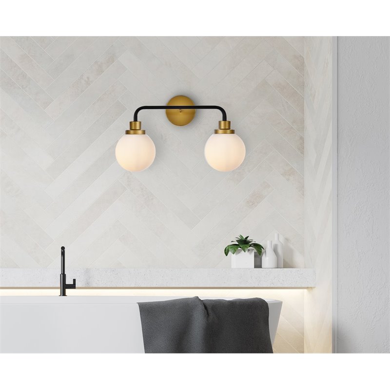 Maklaine Modern 2 - Light Metal Bath Sconce in Black and Brass