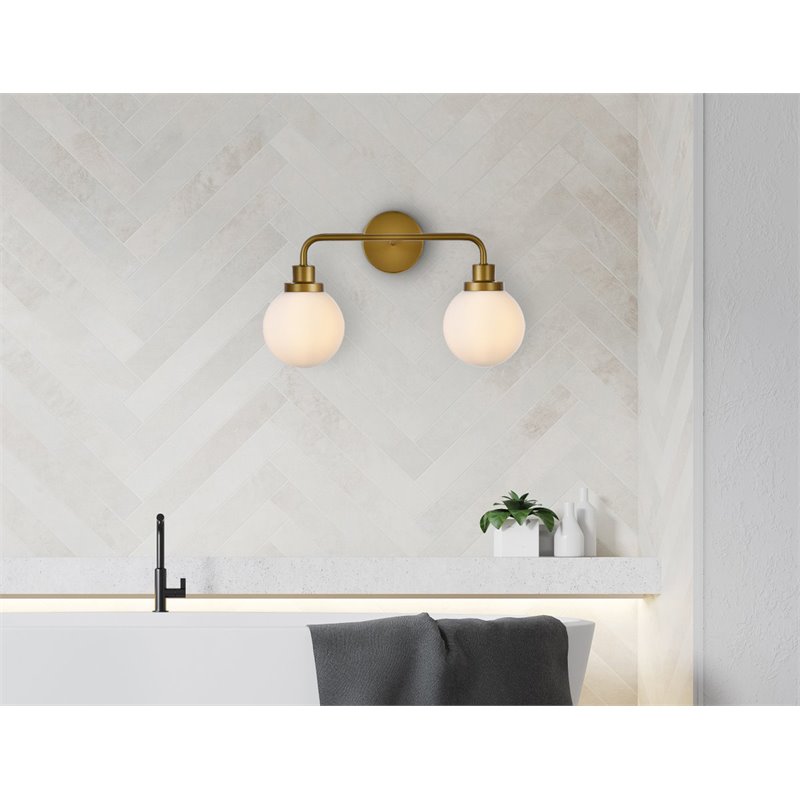 Maklaine Modern 2 - Light Metal Bath Sconce in Brass and Frosted