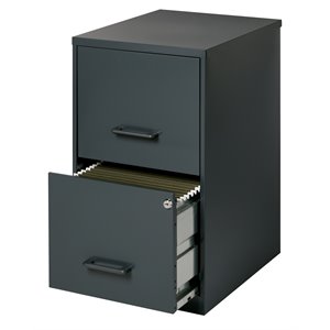 Maklaine 18&quot Deep 2 Drawer Metal Filing Cabinet in Black Finish