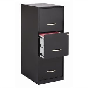 Maklaine Metal 3 Drawer Vertical Filing Cabinet with Lock Black