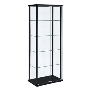 Maklaine 5-shelf Glass Curio Cabinet in Black and Clear Finish