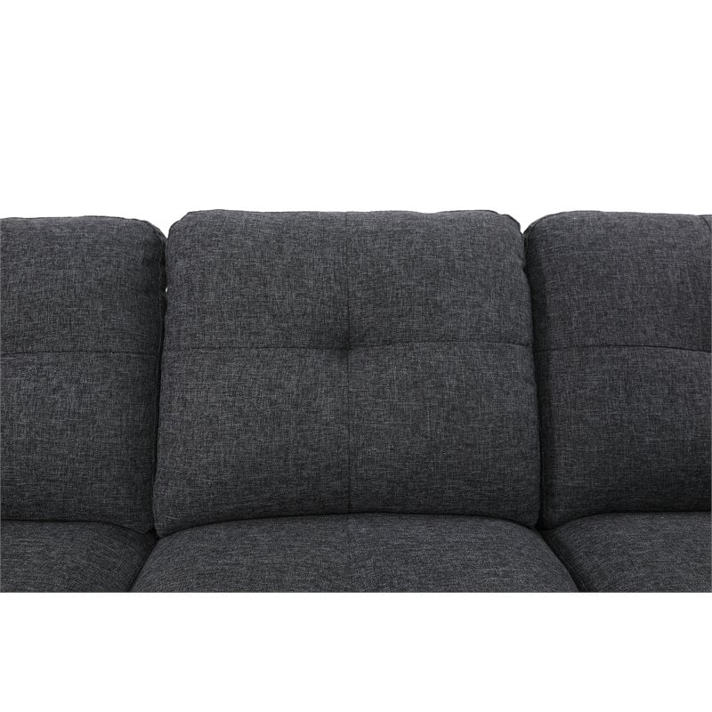 Maklaine Polyester Fabric Sectional Sofa with Ottoman-Dark Gray