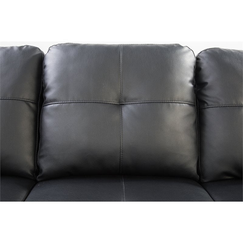 Maklaine Faux Leather Sectional Sofa with Ottoman in Black Finish