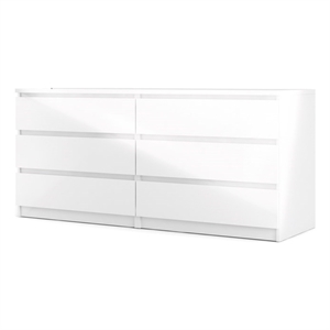 Maklaine Engineered Wood 6 Drawer Double Dresser in White High Gloss
