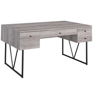 Maklaine Wood Gray Writing Desk Rectangular Multifunctional 63&quot x 28.75&quot x 30.5&quot Unassembled