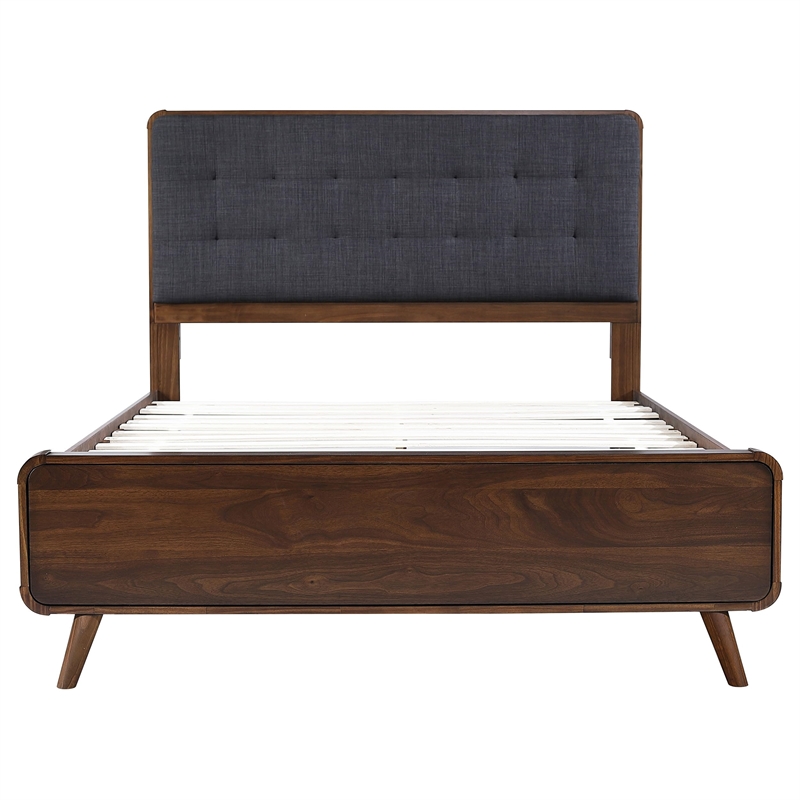 Maklaine Wood Queen Bed with Upholstered Headboard in Walnut
