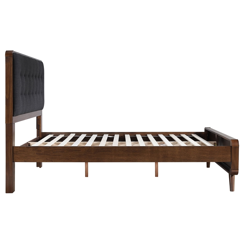 Maklaine Wood Queen Bed with Upholstered Headboard in Walnut