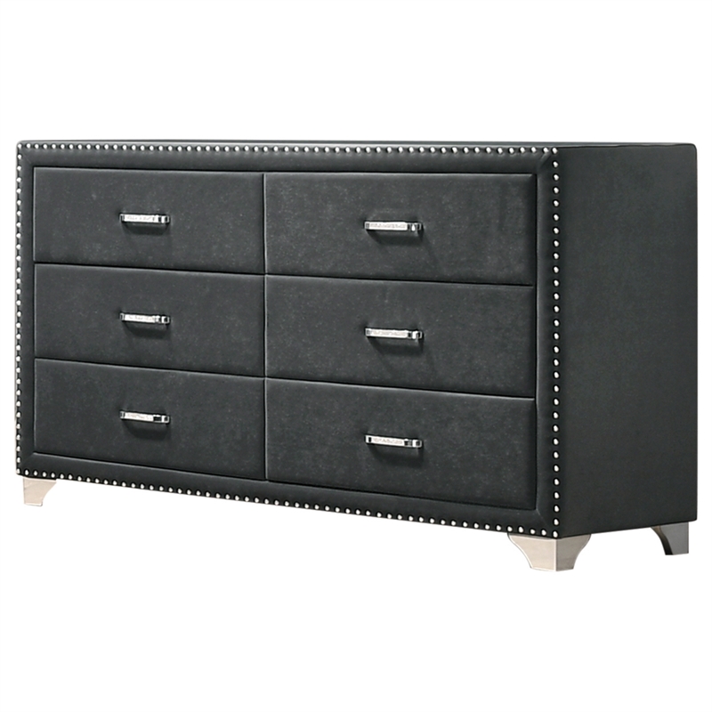 Maklaine 5-Piece Contemporary Velvet California King Bedroom Set in Gray
