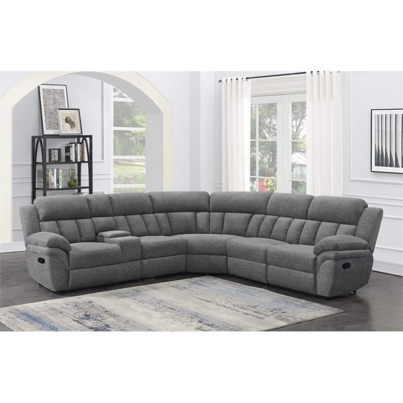 Maklaine 6-Piece Chenille Upholstered Motion Sectional in Charcoal