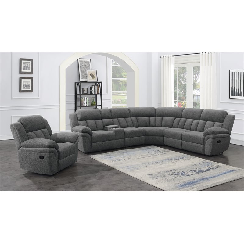 Maklaine 6-Piece Chenille Upholstered Motion Sectional in Charcoal