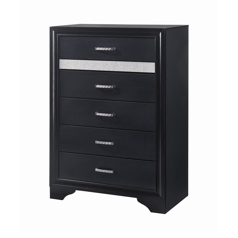 Maklaine 5-piece Queen Platform Storage Wood Bedroom Set Black