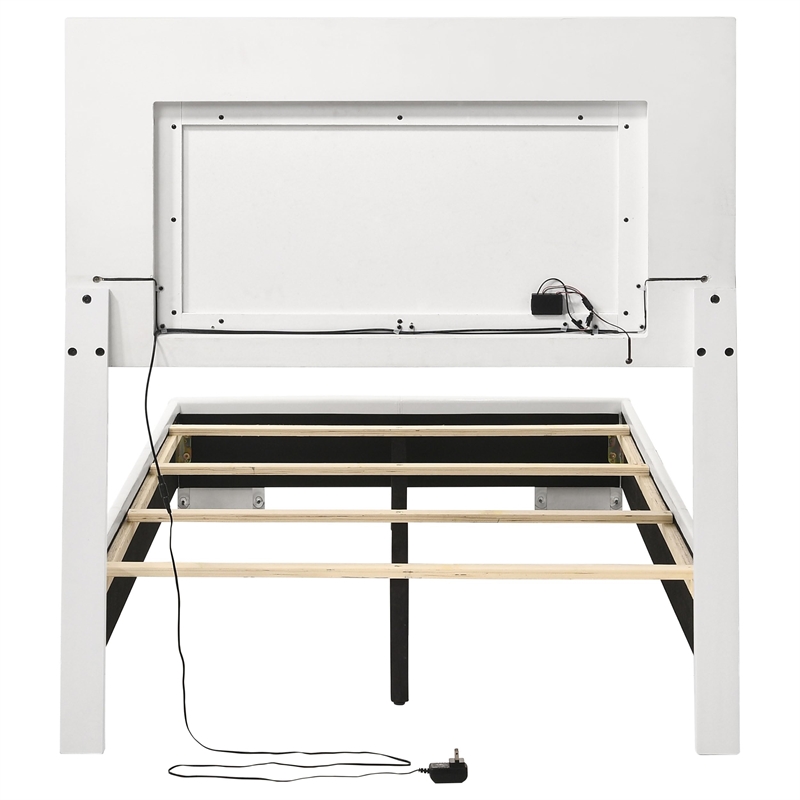 Maklaine Faux Leather Twin Panel Bed with LED Lighting in White
