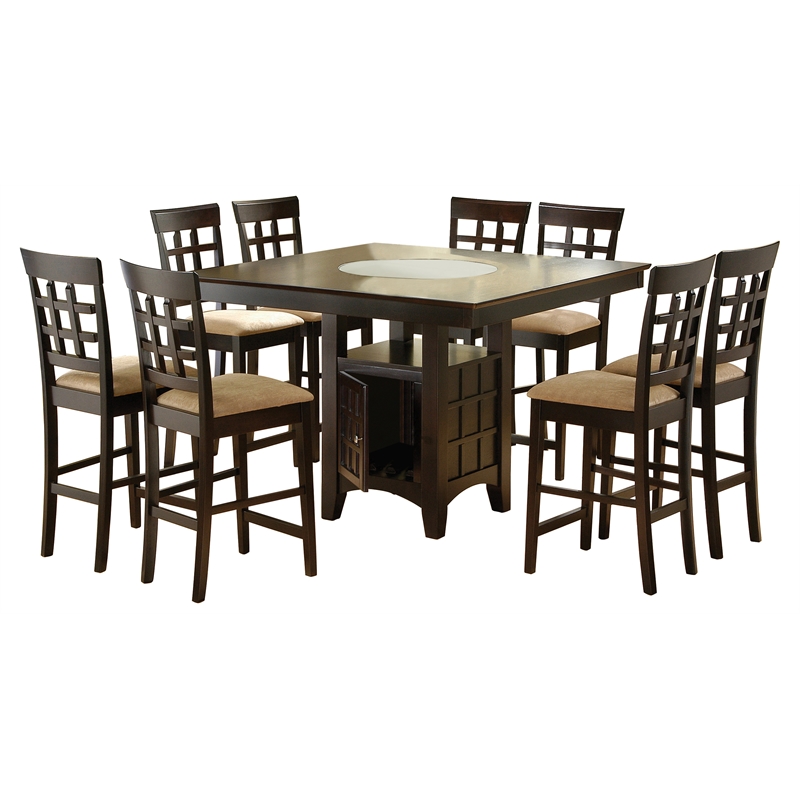 Maklaine Tropical Hardwood Cappuccino Dining Set Square Built-in Lazy Susan 51.5