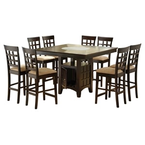 Maklaine Tropical Hardwood Cappuccino Dining Set Square Built-in Lazy Susan 51.5&quot Unassembled