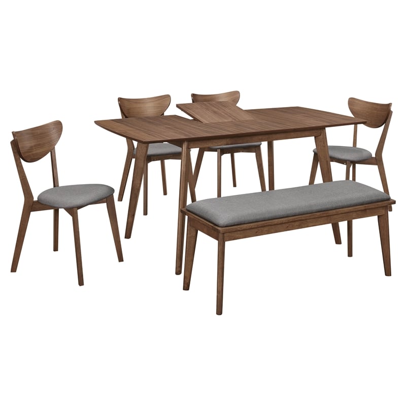 Maklaine Solid Wood Natural Walnut Dining Room Set Rectangular Cushioned Seating Assembly Required