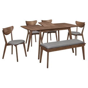 Maklaine Solid Wood Natural Walnut Dining Room Set Rectangular Cushioned Seating Assembly Required