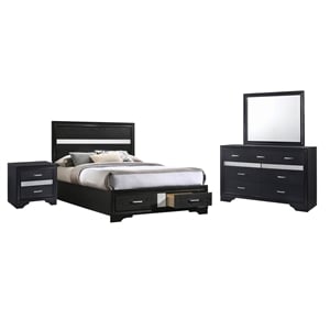 Maklaine 4-piece Full Platform Storage Wood Bedroom Set Black