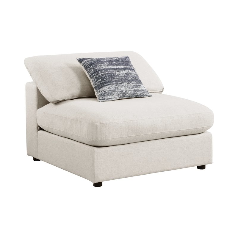 Maklaine 4-Piece Modern Fabric Upholstered Sectional with Ottoman in Beige