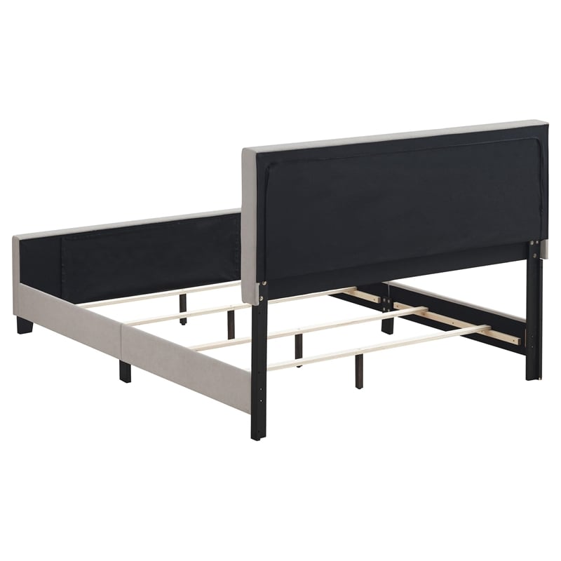 Maklaine Contemporary Upholstered Fabric Eastern King Panel Bed in Beige