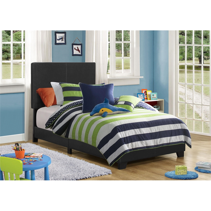 Maklaine Transitional Faux Leather Upholstered Twin Bed Black