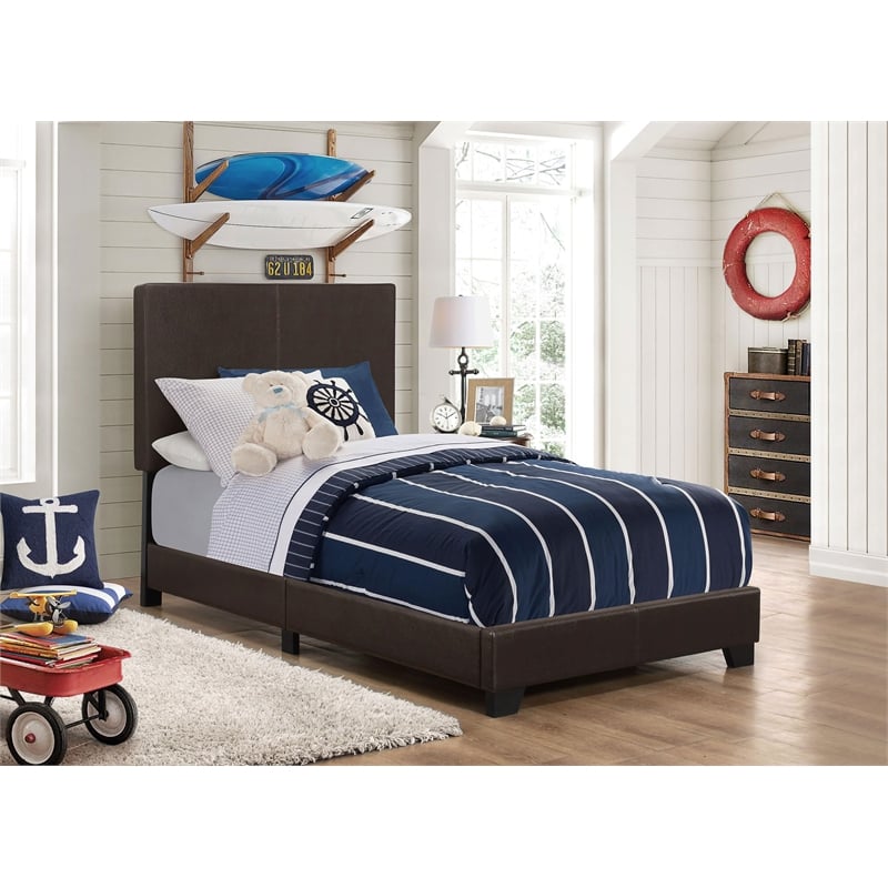 Maklaine Transitional Faux Leather Upholstered Twin Bed Brown