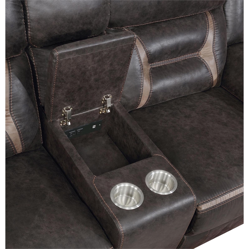 Maklaine Faux Leather Dark Brown Loveseat Rectangular Gliding Mechanism 77