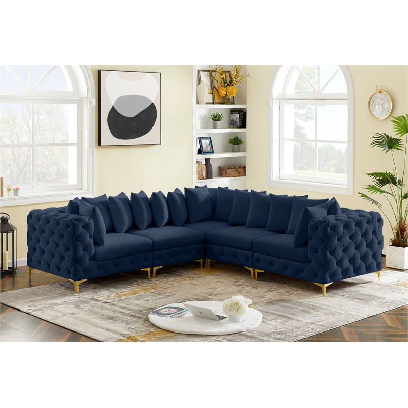 Maklaine Modern / Contemporary Navy Velvet Modular Sectional