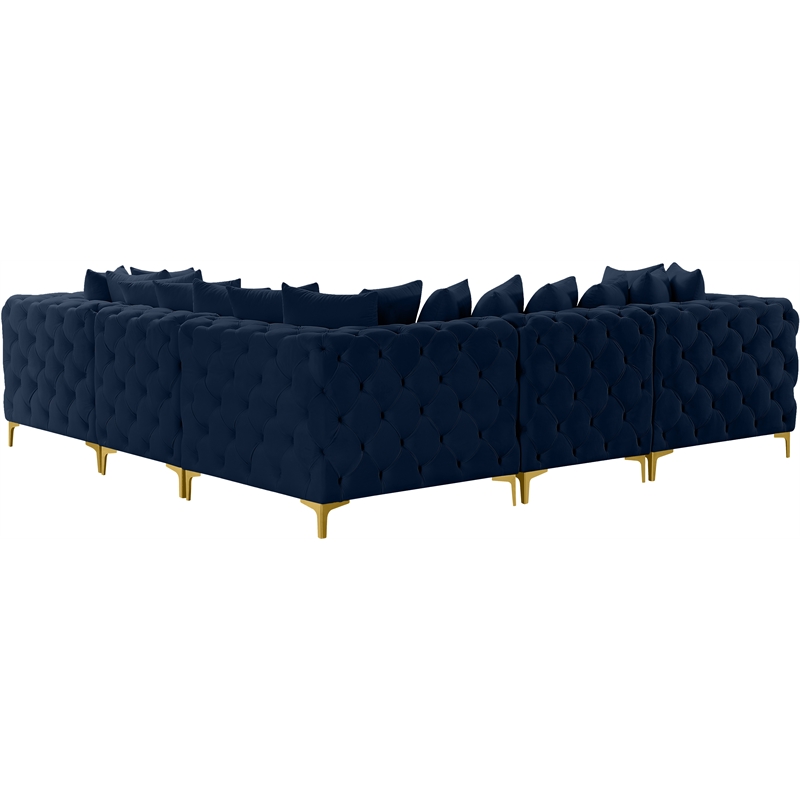 Maklaine Modern / Contemporary Navy Velvet Modular Sectional