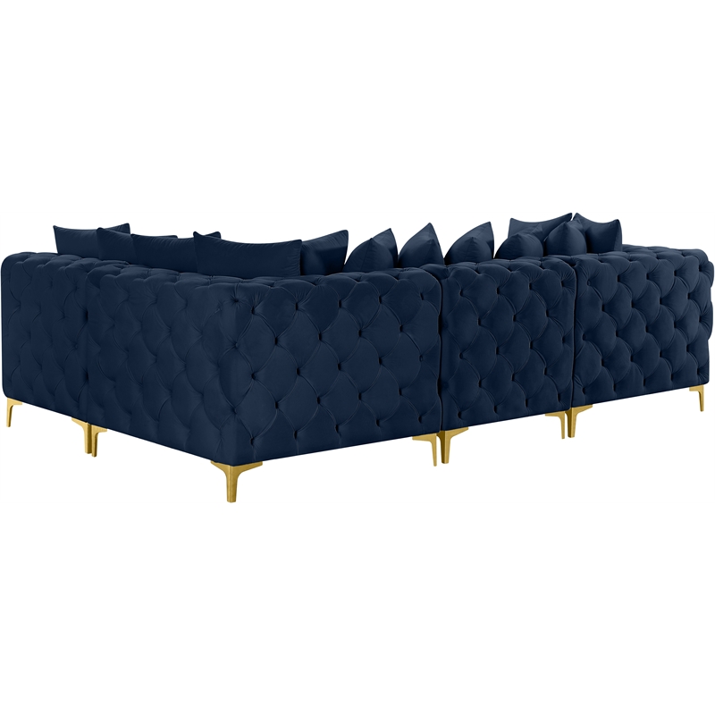 Maklaine Modern / Contemporary Navy Velvet Modular Sectional