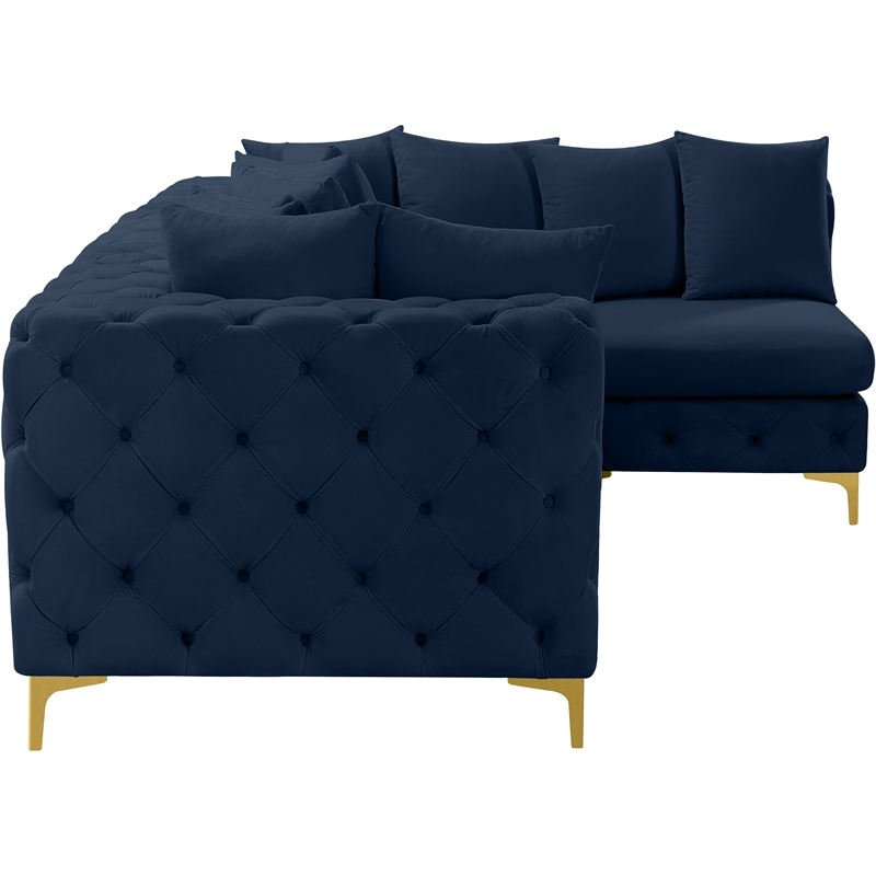 Maklaine Modern / Contemporary Navy Velvet Modular Sectional