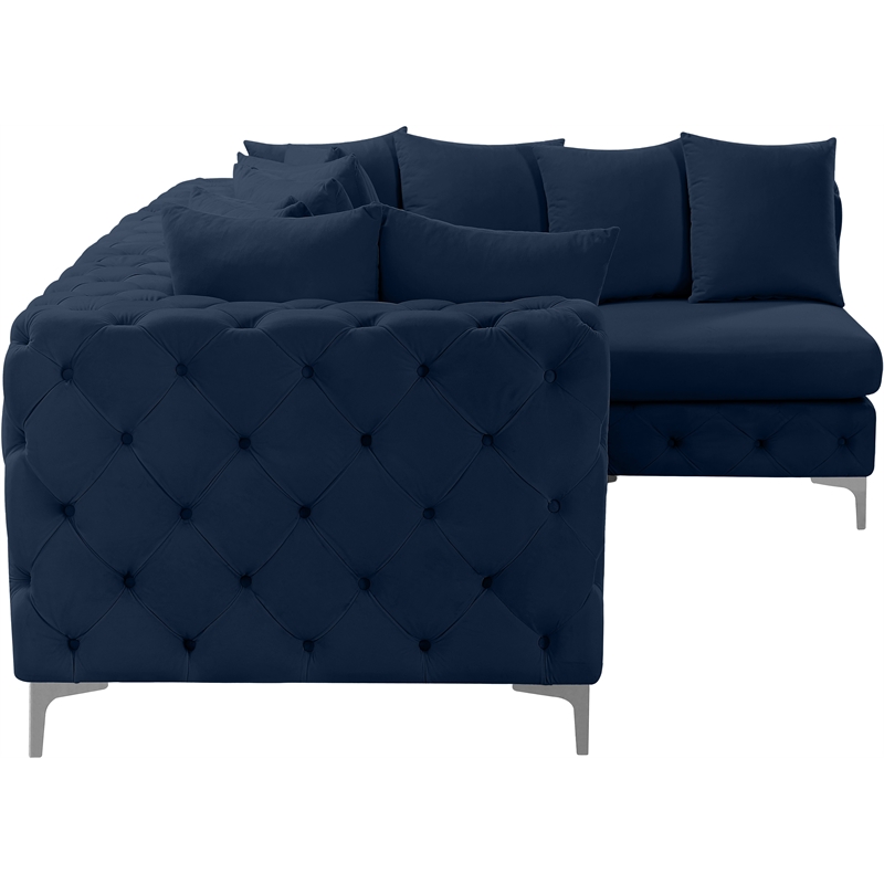 Maklaine Modern / Contemporary Navy Velvet Modular Sectional