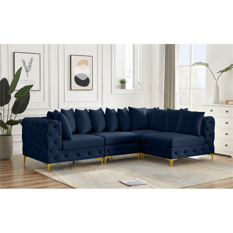 Maklaine Modern / Contemporary Navy Velvet Modular Sectional