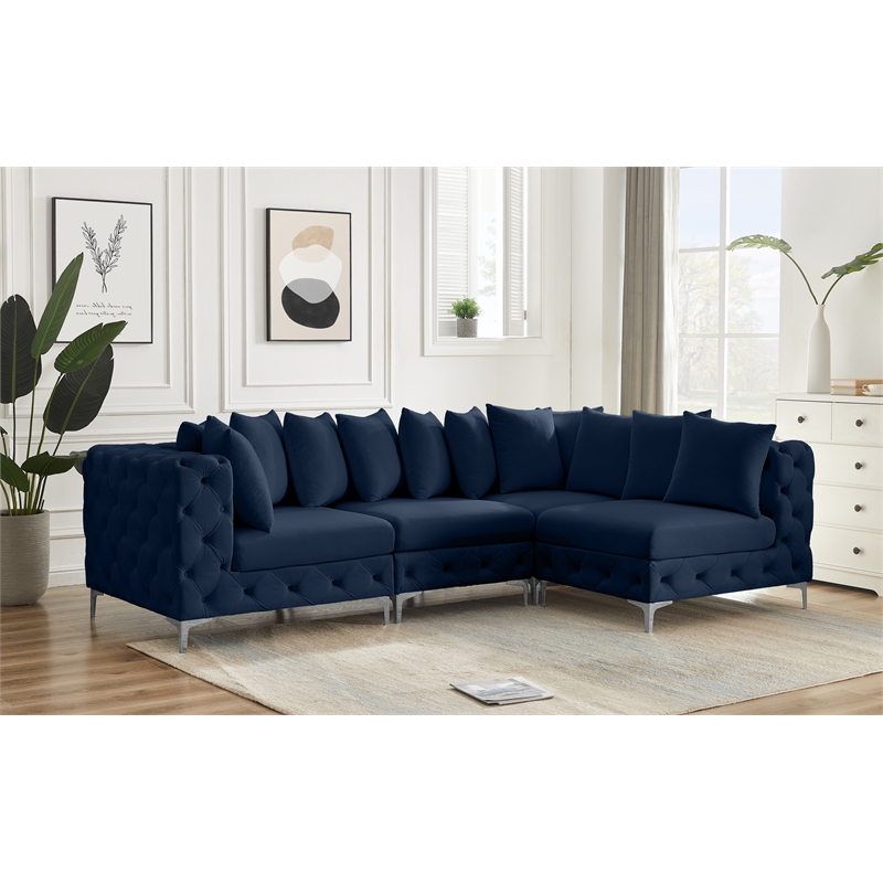Maklaine Modern / Contemporary Navy Velvet Modular Sectional