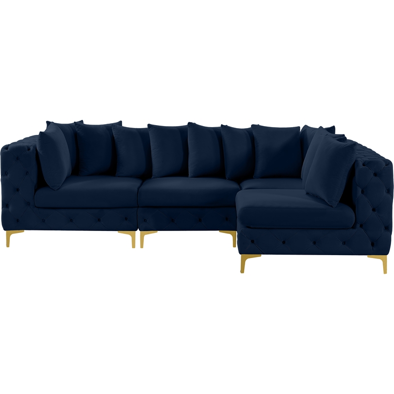 Maklaine Modern / Contemporary Navy Velvet Modular Sectional