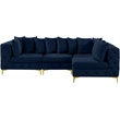 Maklaine Modern / Contemporary Navy Velvet Modular Sectional