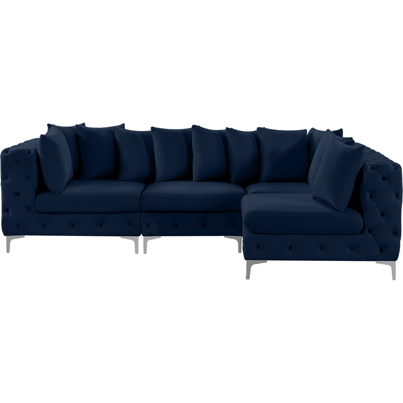 Maklaine Modern / Contemporary Navy Velvet Modular Sectional
