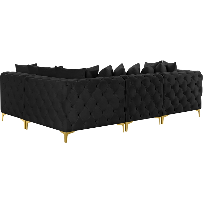 Maklaine Modern / Contemporary Black Velvet Modular Sectional