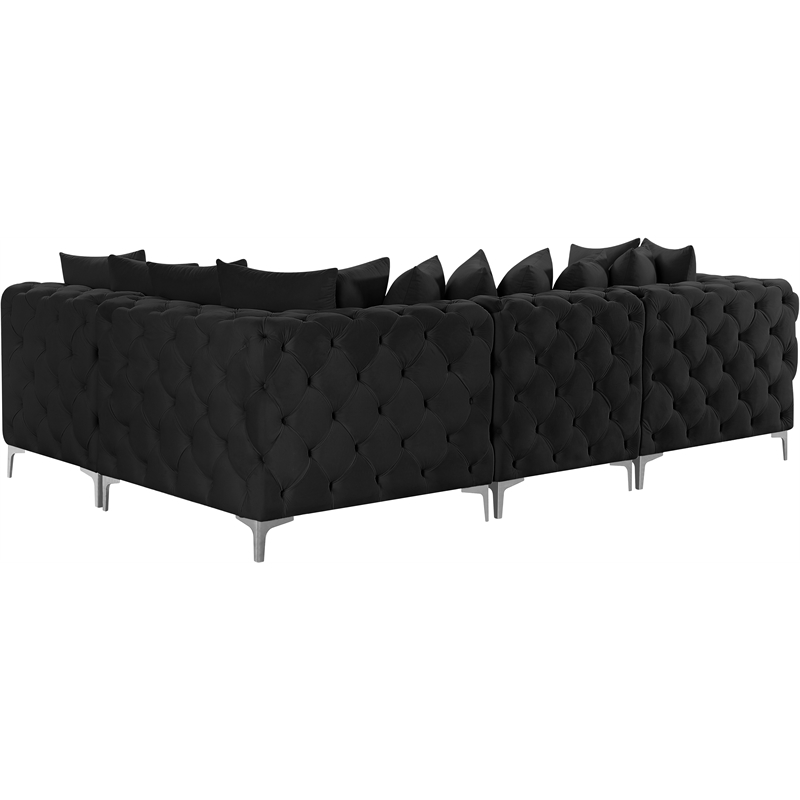 Maklaine Modern / Contemporary Black Velvet Modular Sectional