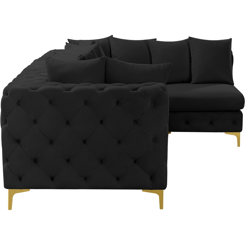 Maklaine Modern / Contemporary Black Velvet Modular Sectional