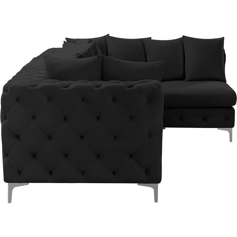 Maklaine Modern / Contemporary Black Velvet Modular Sectional
