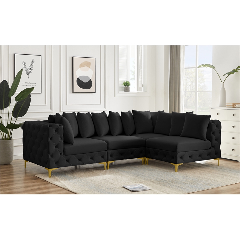 Maklaine Modern / Contemporary Black Velvet Modular Sectional